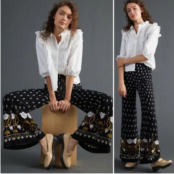 Anthropologie Pants - By Anthropologie floral wide leg pants black 22638